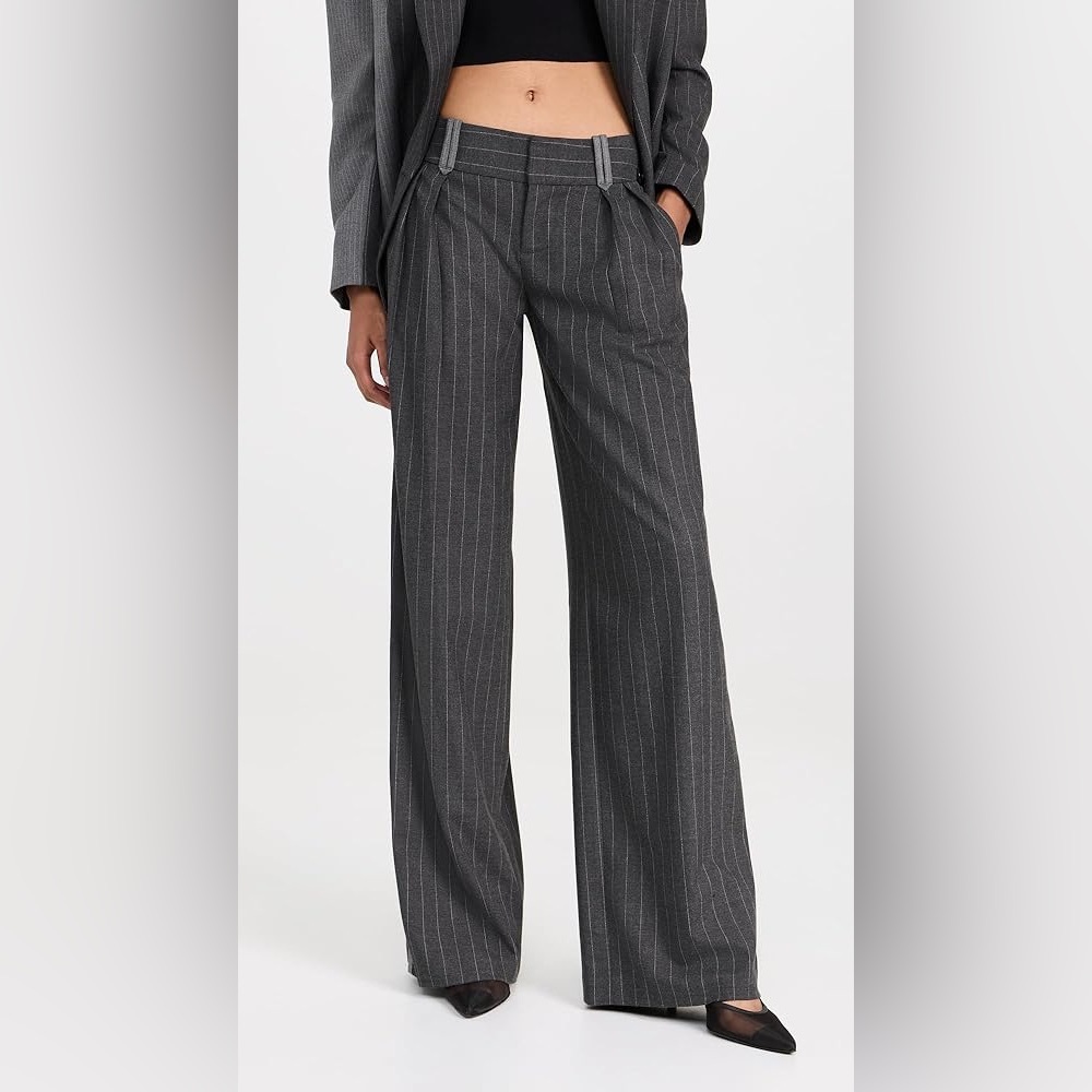 Alice + Olivia Stacey Bendet Eric Racing Stripe Pants Charcoal Gray Pintstripe